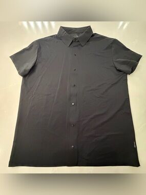Stone Falcon Men's Performance Stretch Short-Sleeve Black Button-Up Shirt, L